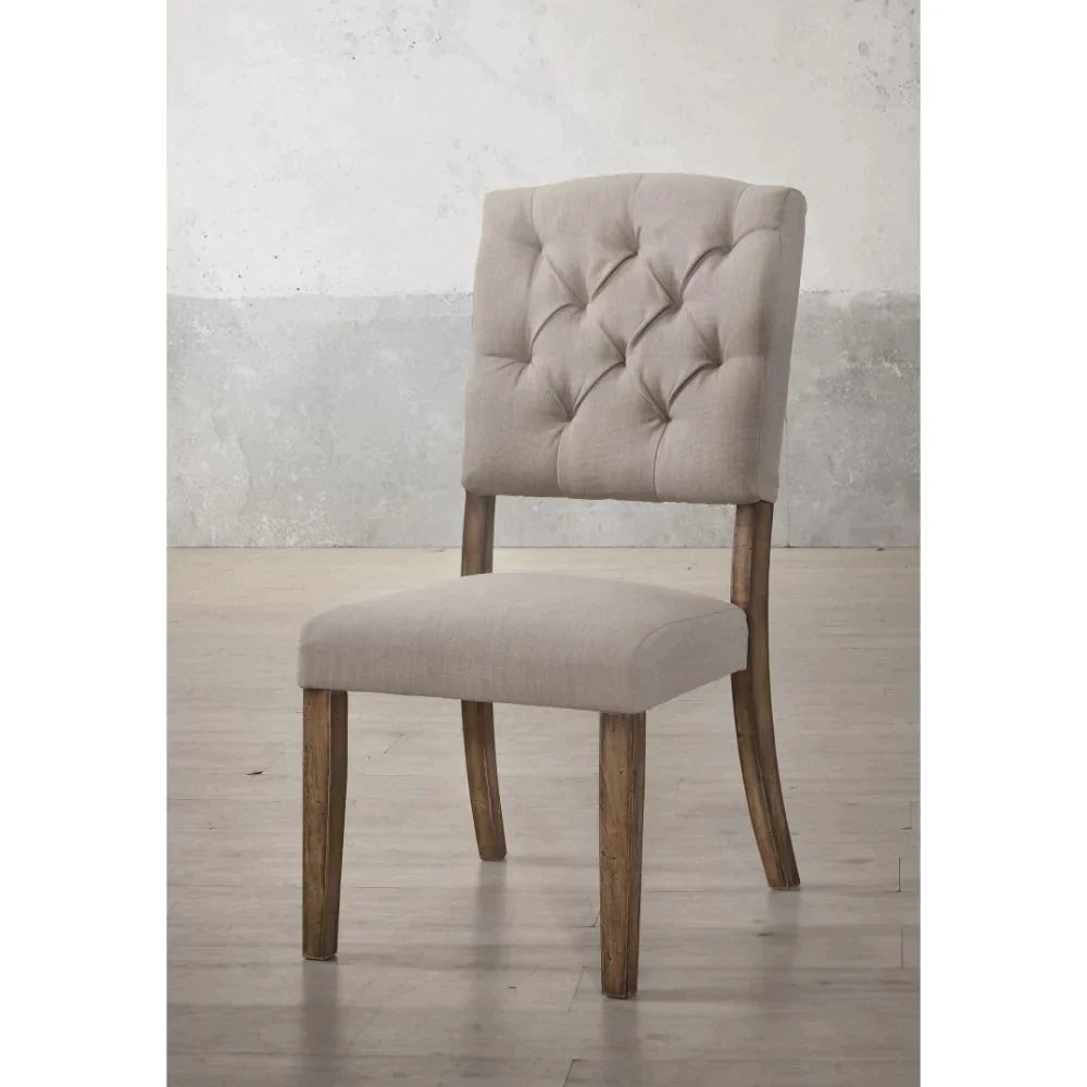 Bernard Cream Linen & Weathered Oak Side Chair Model 66187 By ACME Furniture