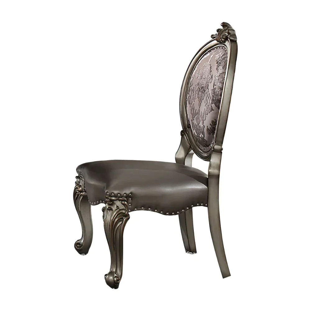 Versailles Silver PU & Antique Platinum Side Chair Model 66822 By ACME Furniture