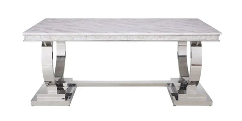 Zander White Printed Faux Marble & Mirrored Silver Finish Dining Table Model 68250 By ACME Furniture