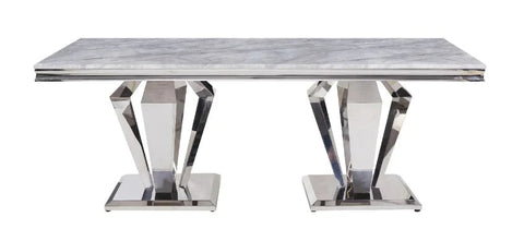 Satinka Light Gray Printed Faux Marble & Mirrored Silver Finish Dining Table Model 68265 By ACME Furniture