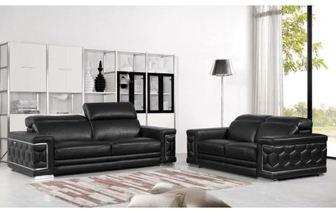692 DivanItalia Black Sofa and Loveseat Set – Top Grain Italian LeatherModel:  692-BLACK-2PC