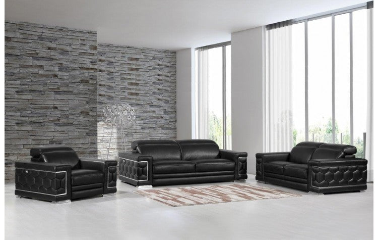 692 DivanItalia Black Sofa Set – Top Grain Italian LeatherModel:  692-BLACK