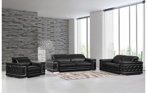 692 DivanItalia Black Sofa Set – Top Grain Italian LeatherModel:  692-BLACK
