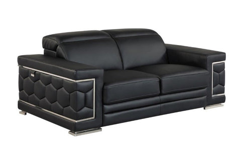 692 DivanItalia Black Loveseat – Top Grain Italian LeatherModel:  692-BLACK-L