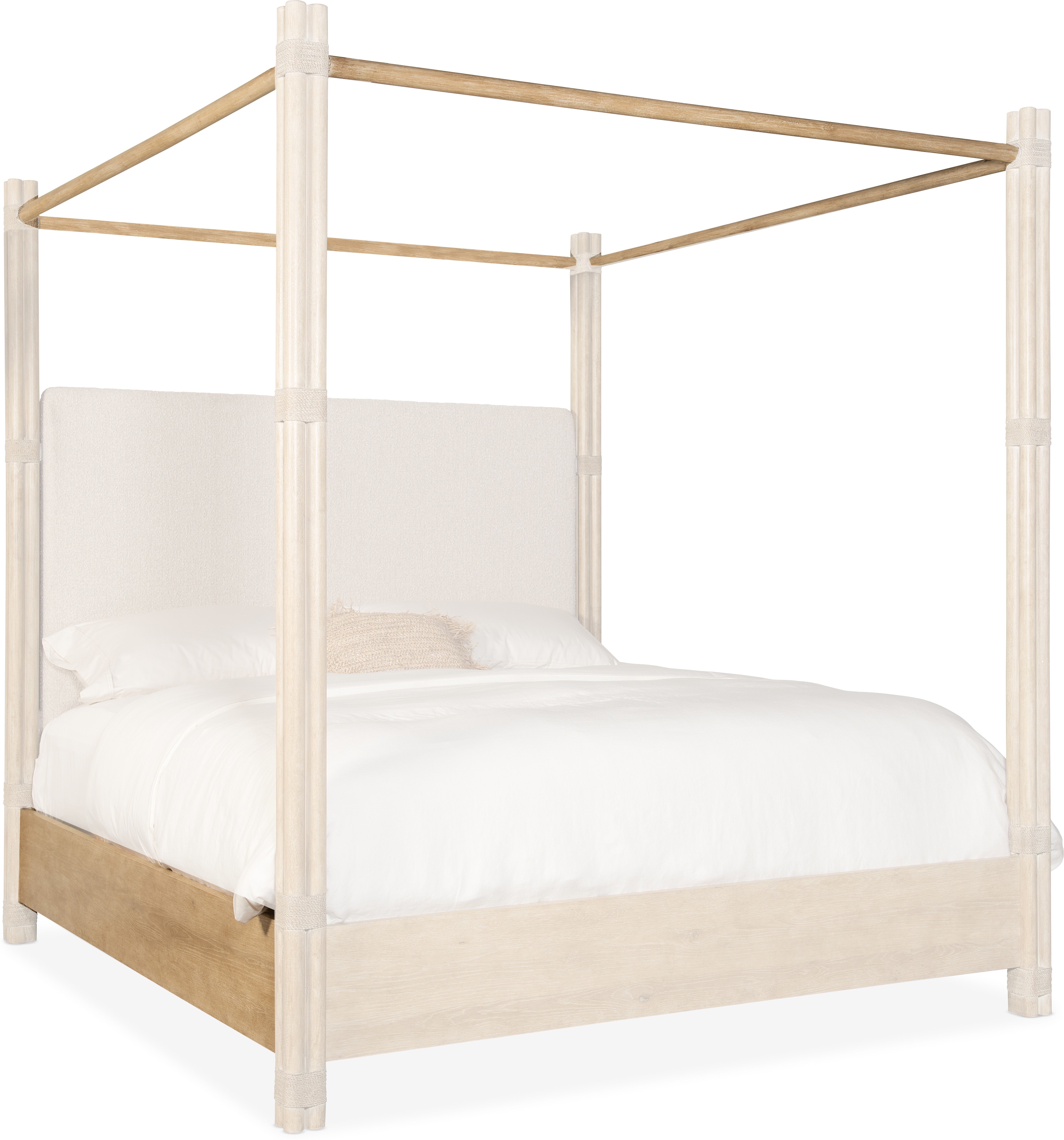 Hooker Furniture Bedroom Retreat Pole Rattan King Upholstered Poster Bed w/Canopy