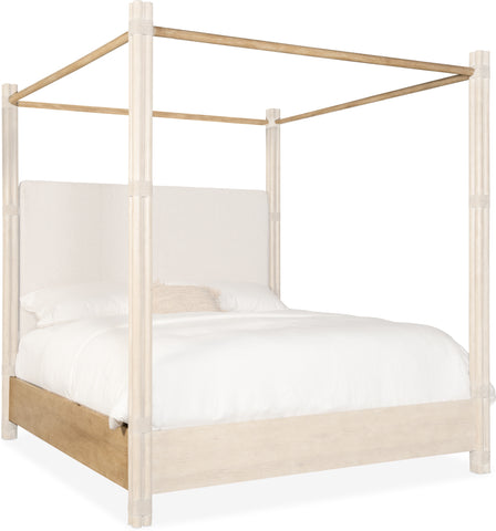 Hooker Furniture Bedroom Retreat Pole Rattan Cal King Upholstered Poster Bed w/Canopy