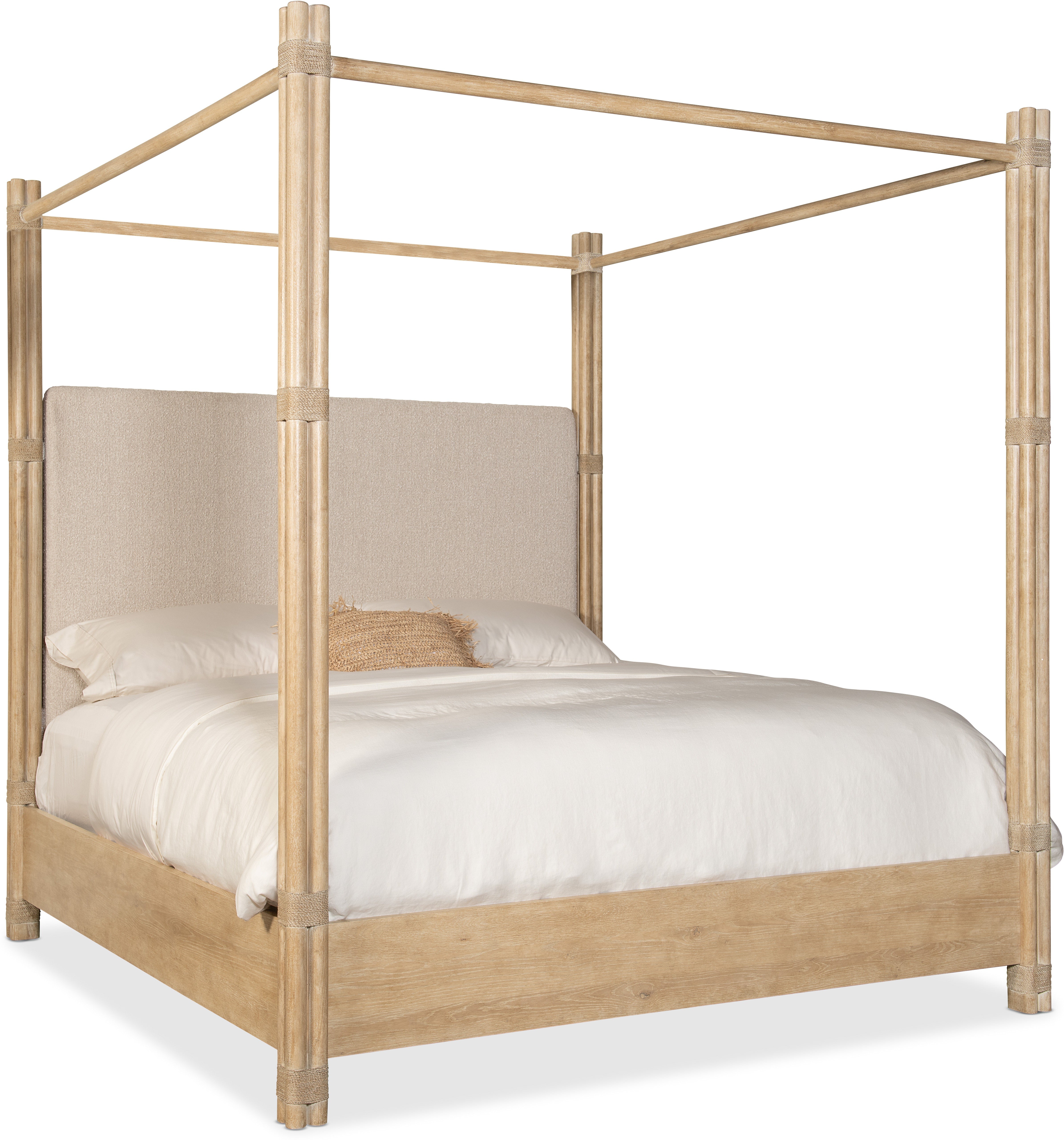 Hooker Furniture Bedroom Retreat Pole Rattan King Upholstered Poster Bed w/Canopy