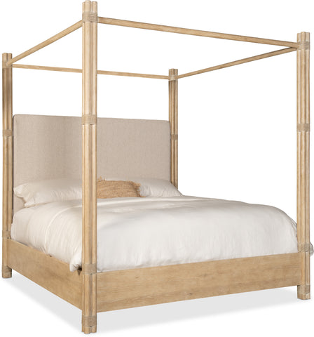 Hooker Furniture Bedroom Retreat Pole Rattan King Upholstered Poster Bed w/Canopy