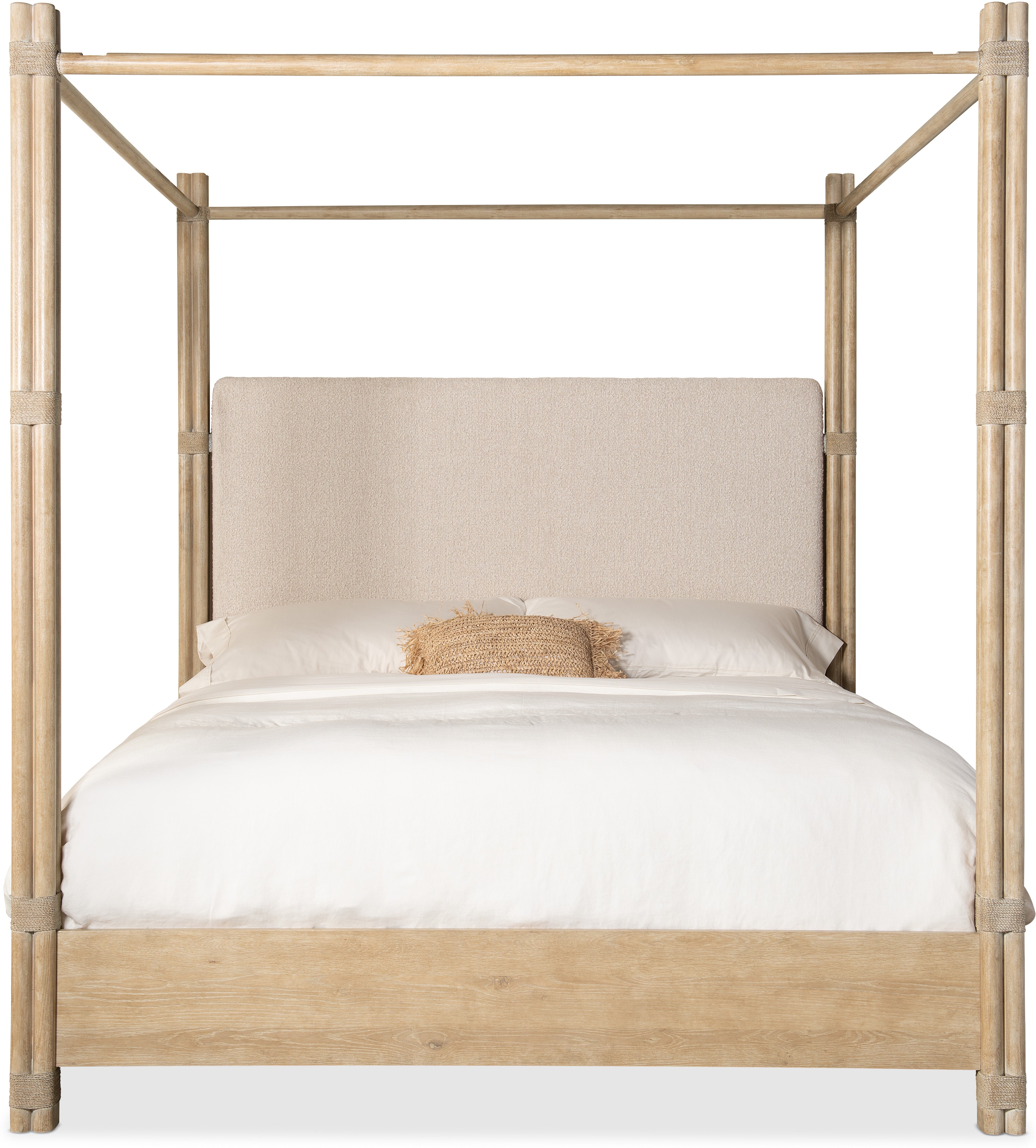 Hooker Furniture Bedroom Retreat Pole Rattan King Upholstered Poster Bed w/Canopy