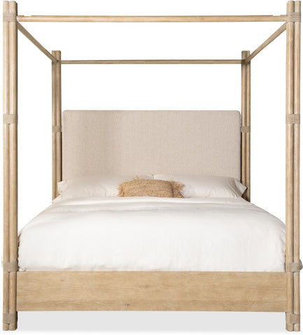 Hooker Furniture Bedroom Retreat Pole Rattan King Upholstered Poster Bed w/Canopy