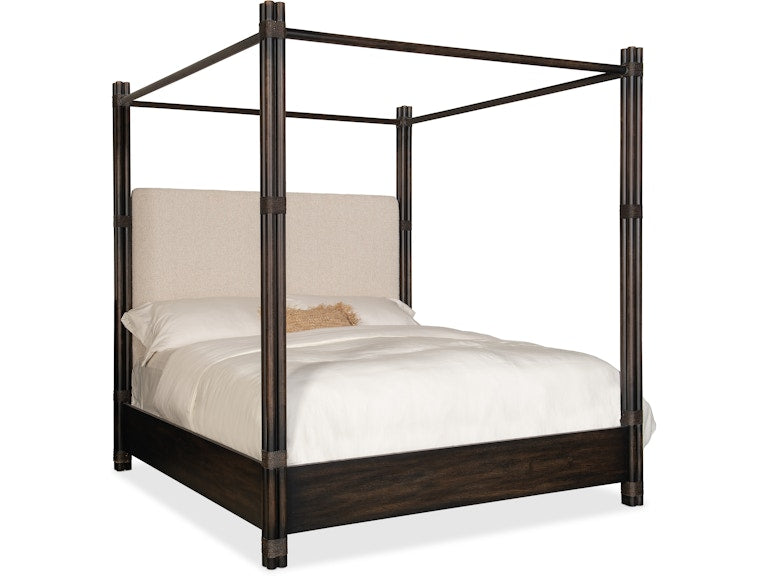 Hooker Furniture Bedroom Retreat Pole Rattan Cal King Upholstered Poster Bed w/Canopy