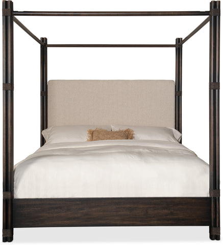 Hooker Furniture Bedroom Retreat Pole Rattan Cal King Upholstered Poster Bed w/Canopy