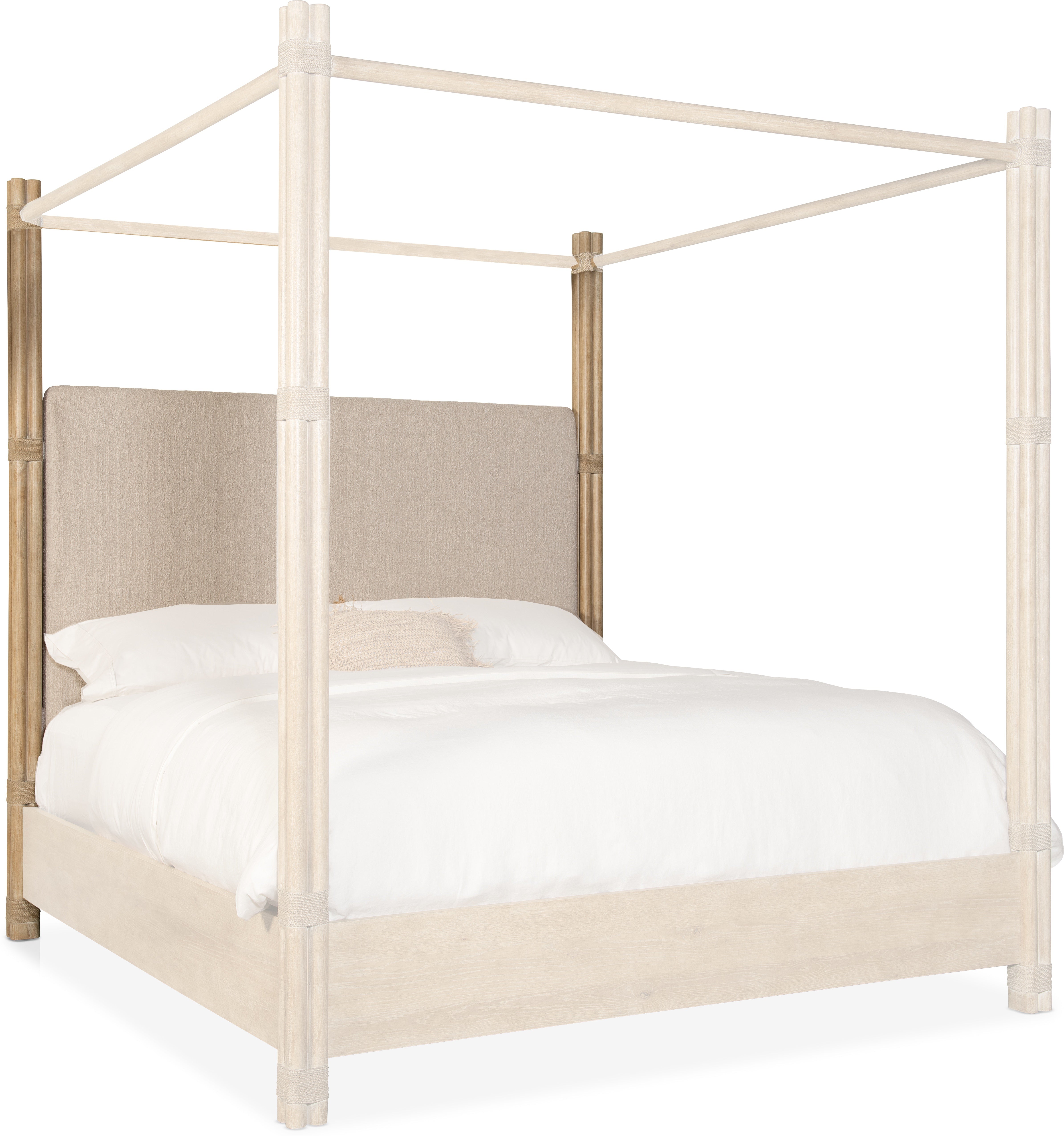 Hooker Furniture Bedroom Retreat Pole Rattan King Upholstered Poster Bed w/Canopy