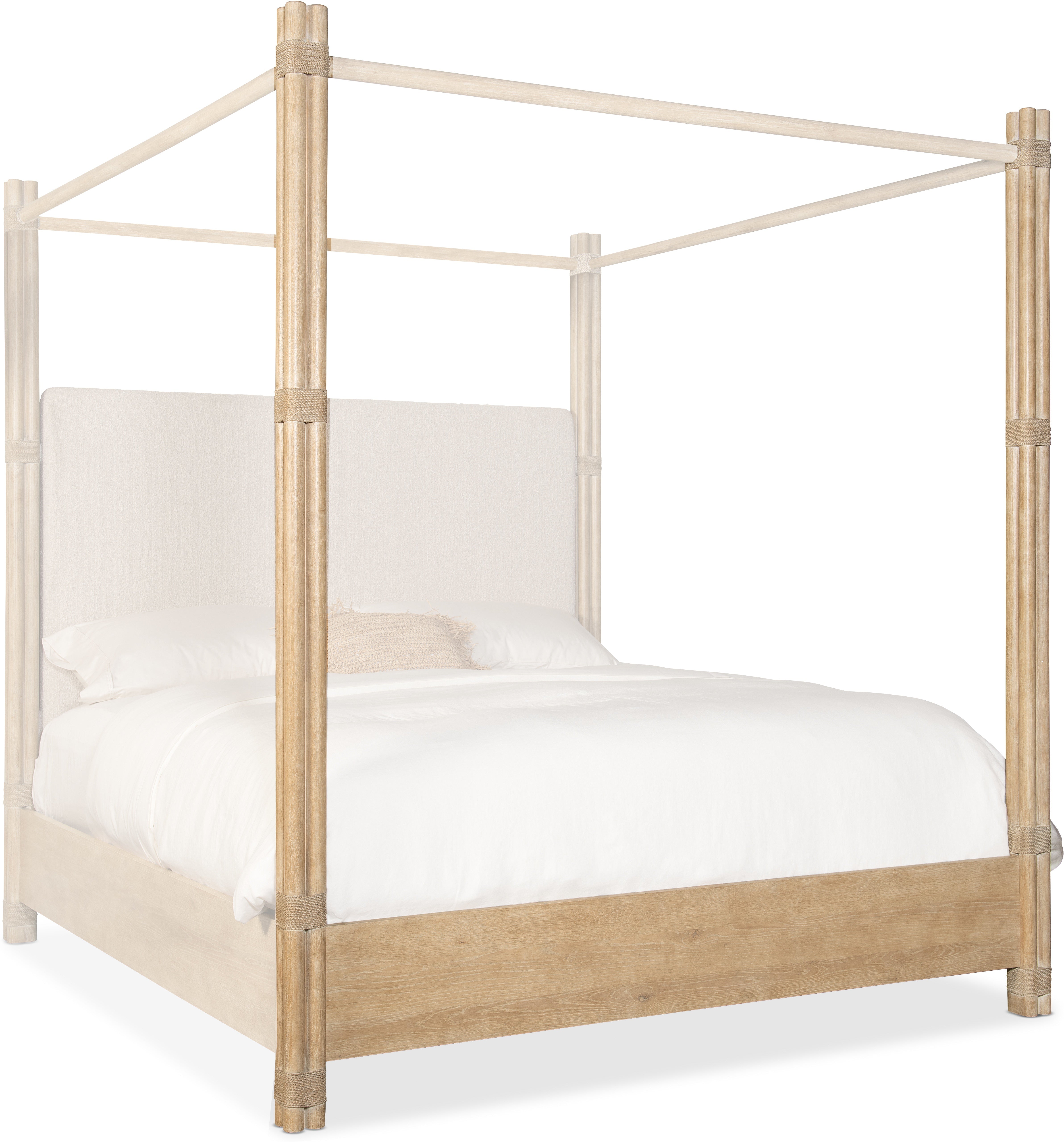 Hooker Furniture Bedroom Retreat Pole Rattan King Upholstered Poster Bed w/Canopy