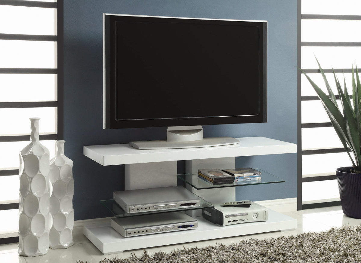 Coaster Cogswell 2-shelf TV Console Glossy White Model 700824