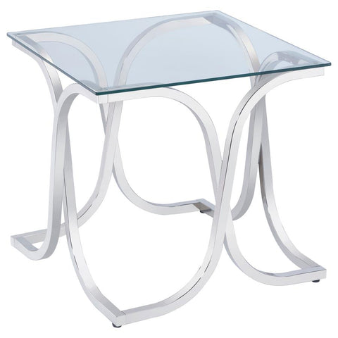 Coaster Tess Curved X-shaped End Table Nickel and Clear Model 701917