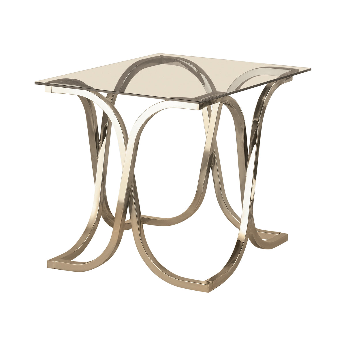 Coaster Tess Curved X-shaped End Table Nickel and Clear Model 701917