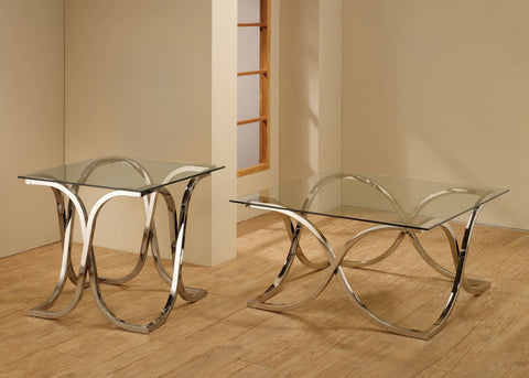 Coaster Tess Curved X-shaped End Table Nickel and Clear Model 701917