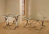 Coaster Tess Curved X-shaped End Table Nickel and Clear Model 701917