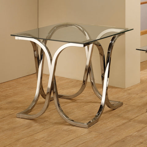 Coaster Tess Curved X-shaped End Table Nickel and Clear Model 701917