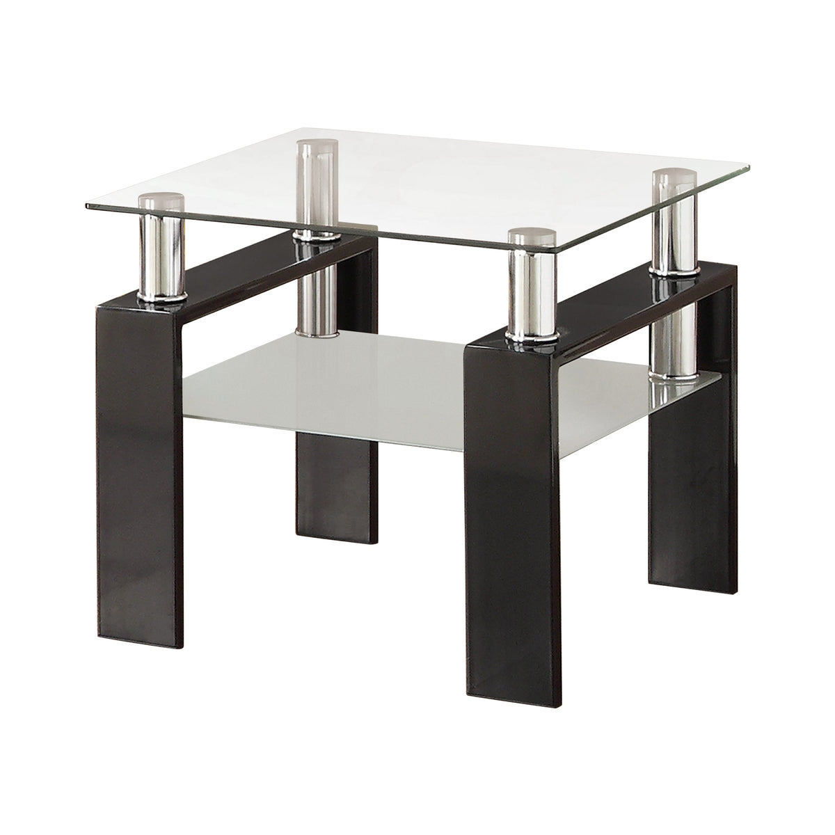 Coaster Dyer Tempered Glass End Table with Shelf Black Model 702287