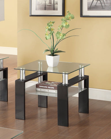 Coaster Dyer Tempered Glass End Table with Shelf Black Model 702287