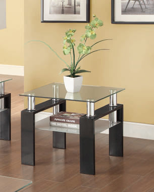 Coaster Dyer Tempered Glass End Table with Shelf Black Model 702287