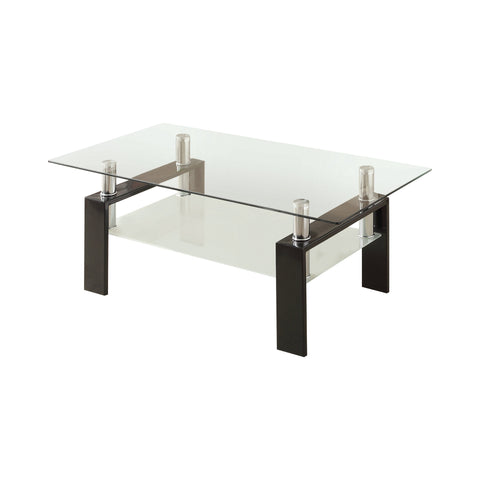 Coaster Dyer Tempered Glass Coffee Table with Shelf Black Model 702288