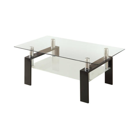 Coaster Dyer Tempered Glass Coffee Table with Shelf Black Model 702288