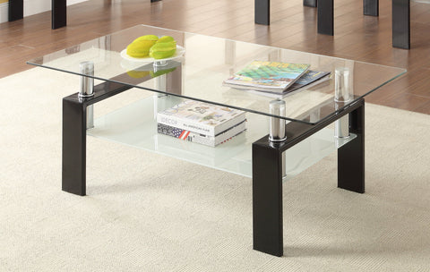Coaster Dyer Tempered Glass Coffee Table with Shelf Black Model 702288