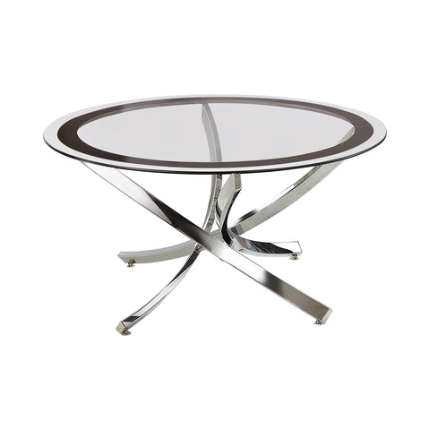 Coaster Brooke Glass Top Coffee Table Chrome and Black Model 702588