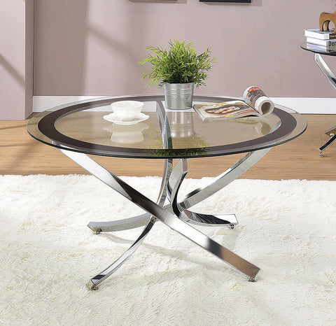 Coaster Brooke Glass Top Coffee Table Chrome and Black Model 702588