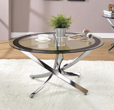 Coaster Brooke Glass Top Coffee Table Chrome and Black Model 702588