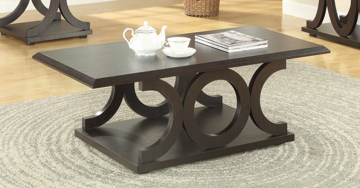 Coaster Shelly C-shaped Base Coffee Table Cappuccino Model 703148