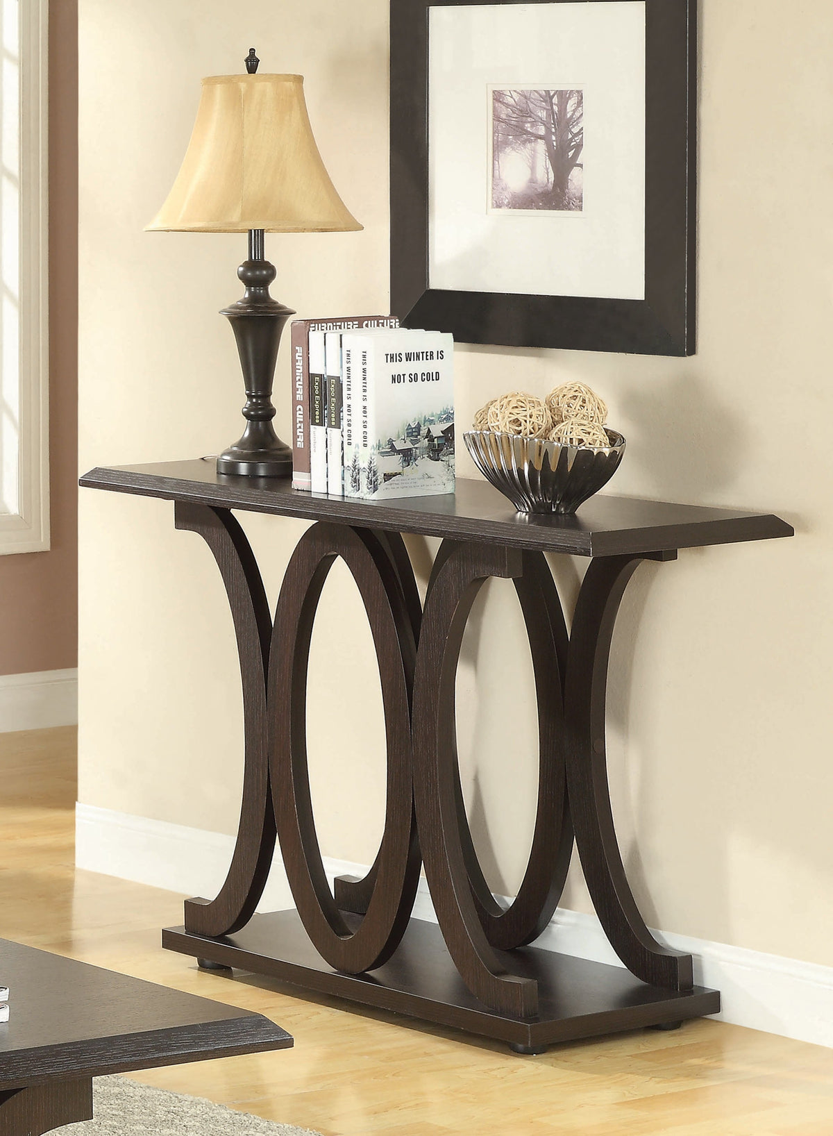 Coaster Shelly C-shaped Base Sofa Table Cappuccino Model 703149