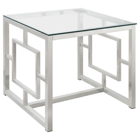 Coaster Merced Square Tempered Glass Top End Table Nickel Model 703737