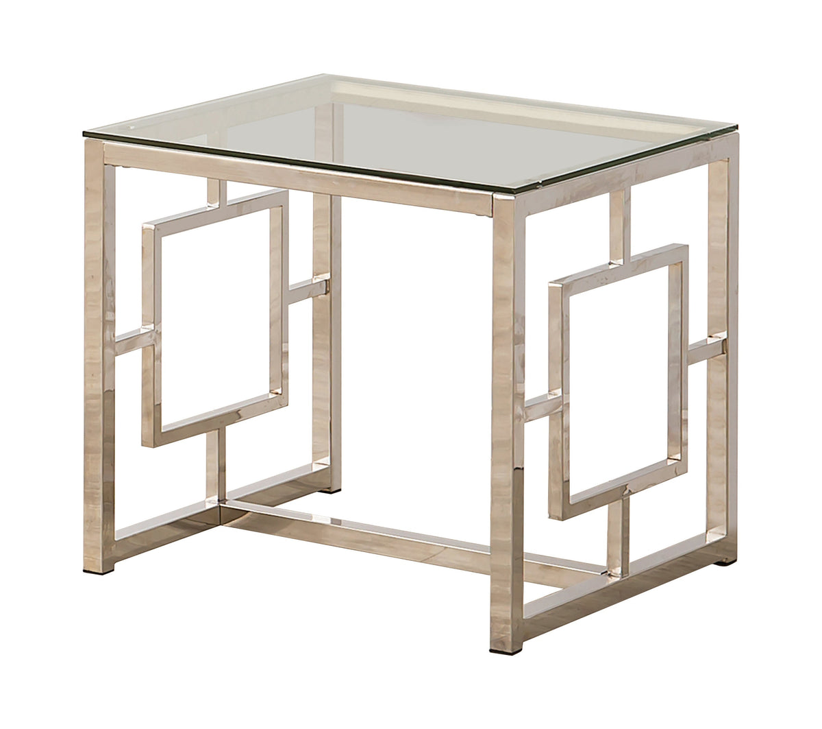 Coaster Merced Square Tempered Glass Top End Table Nickel Model 703737