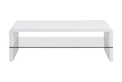 Coaster Airell Rectangular Coffee Table with Glass Shelf White High Gloss Model 703798