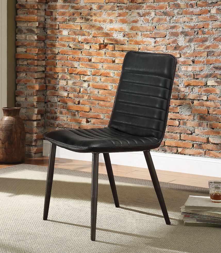 Hosmer Black Top Grain Leather & Antique Black Side Chair Model 70422 By ACME Furniture