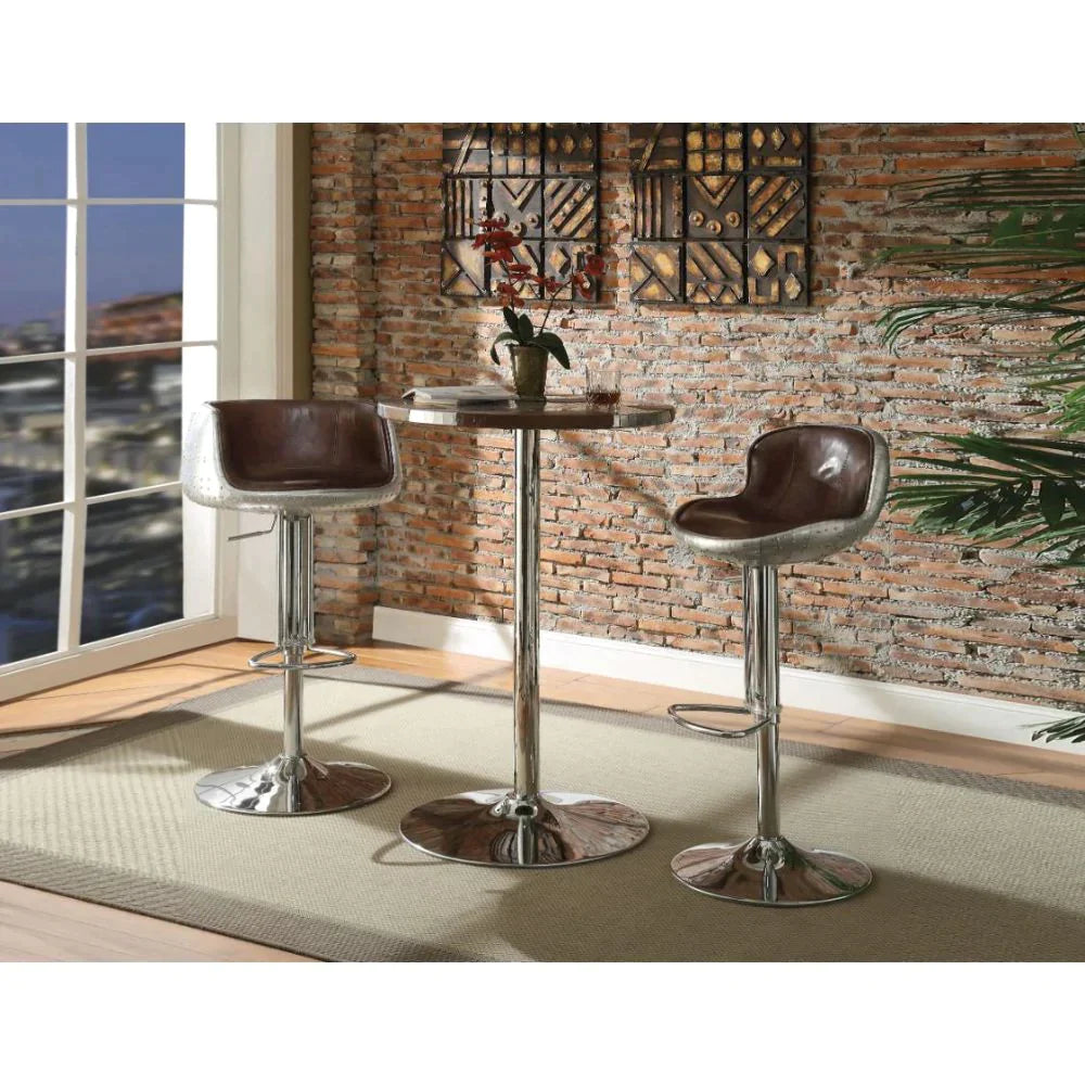 Brancaster Retro Brown Top Grain Leather & Aluminum Bar Table Model 70425 By ACME Furniture