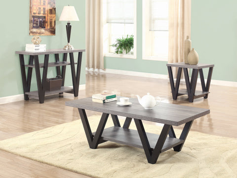 Coaster Stevens V-shaped Sofa Table Black and Antique Grey Model 705399