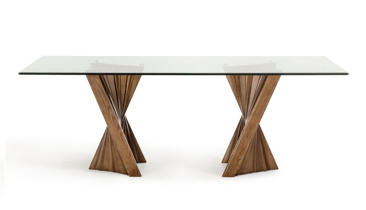 Modrest Corbin Mid-Century Walnut & Glass Dining Table