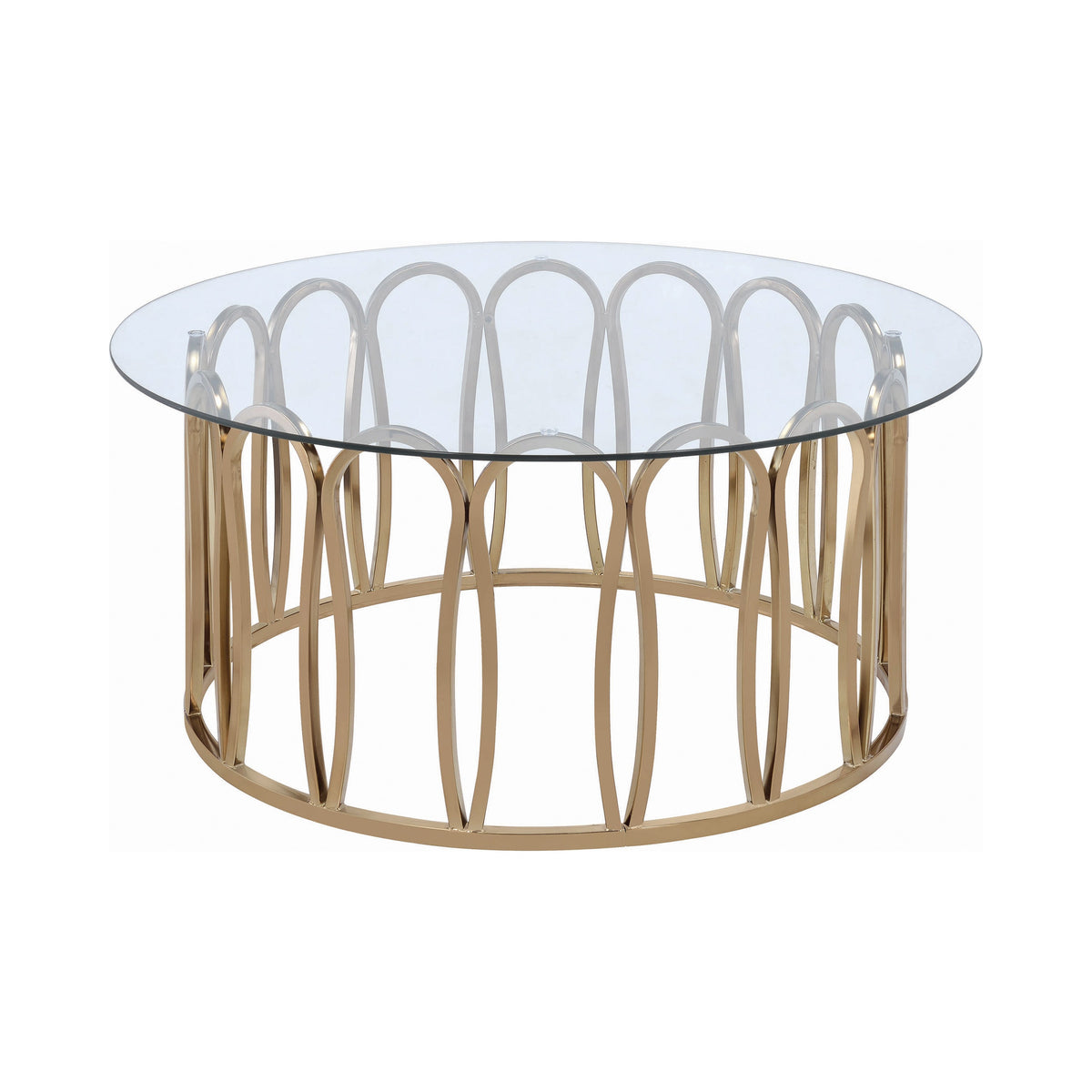 Coaster Monett Round Coffee Table Chocolate Chrome and Clear Model 708058
