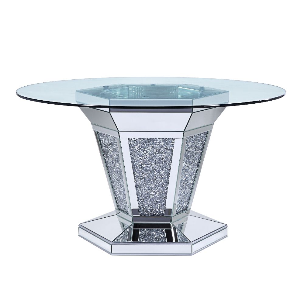 ACME Noralie Mirrored, Faux Diamonds & Clear Glass Top Finish Noralie Dining Table Model 71285