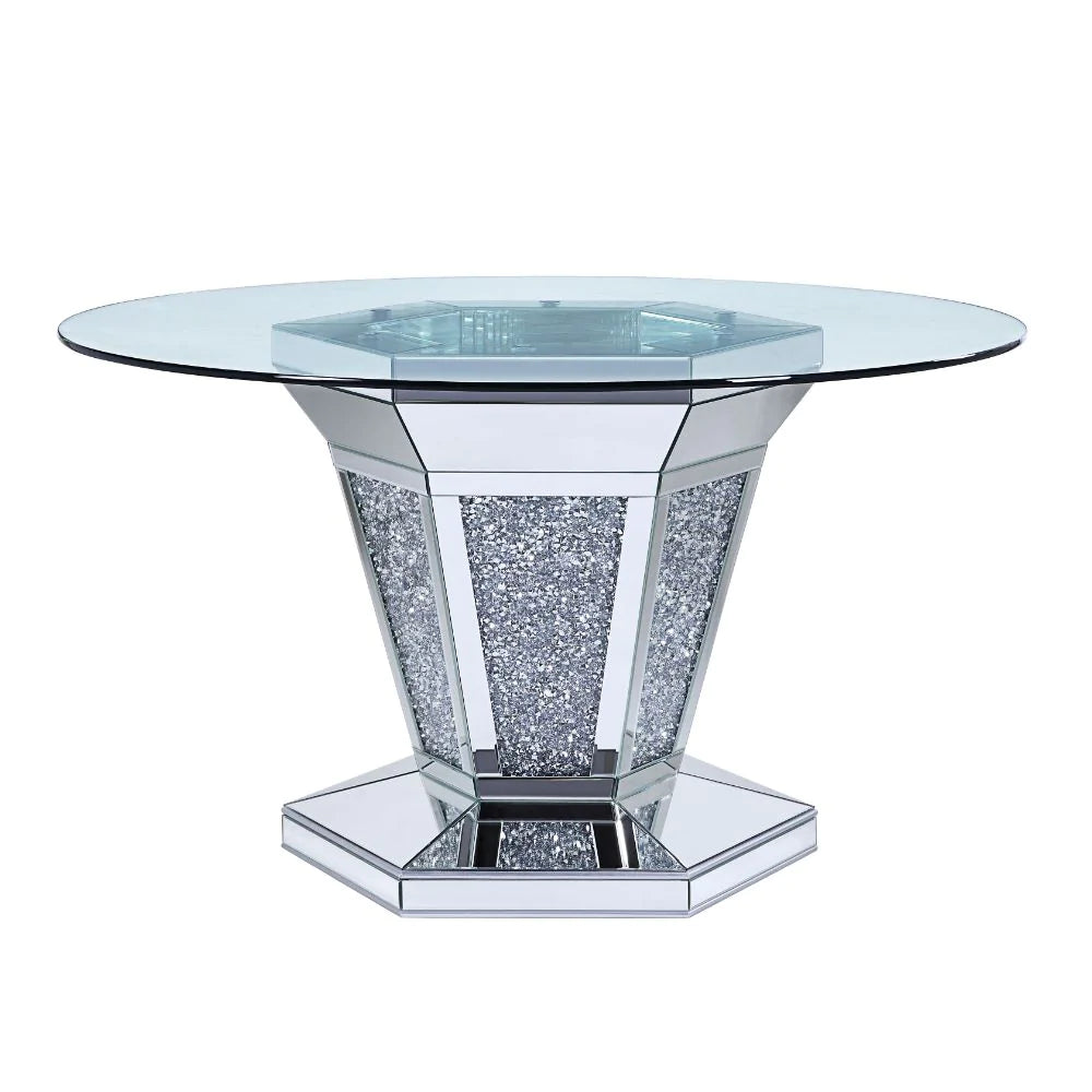 Noralie Mirrored, Faux Diamonds & Clear Glass Dining Table Model 71285 By ACME Furniture