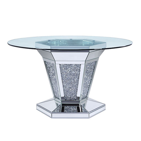 ACME Noralie Mirrored, Faux Diamonds & Clear Glass Top Finish Noralie Dining Table Model 71285