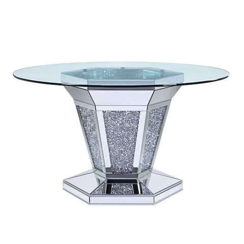 Noralie Mirrored, Faux Diamonds & Clear Glass Dining Table Model 71285 By ACME Furniture