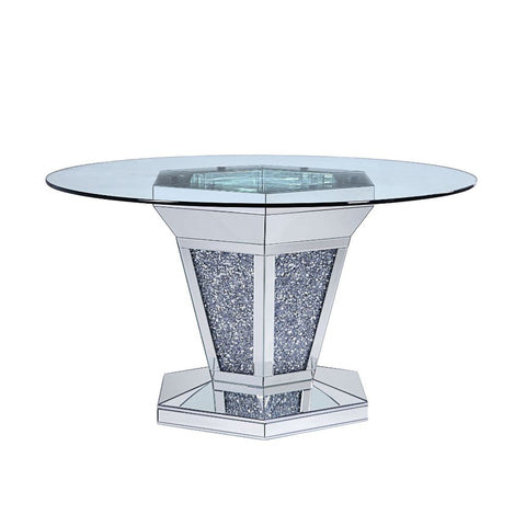 ACME Noralie Mirrored, Faux Diamonds & Clear Glass Top Finish Noralie Dining Table Model 71285