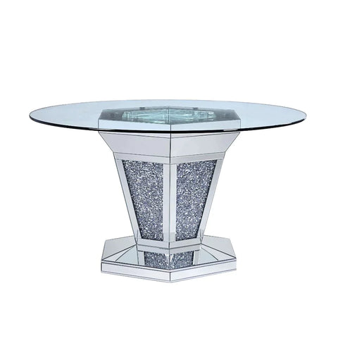 Noralie Mirrored, Faux Diamonds & Clear Glass Dining Table Model 71285 By ACME Furniture