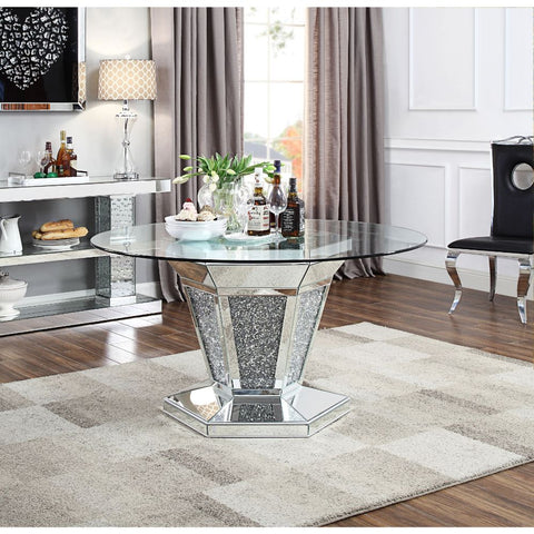 ACME Noralie Mirrored, Faux Diamonds & Clear Glass Top Finish Noralie Dining Table Model 71285